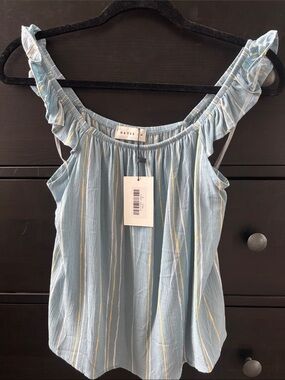 Hayes Light Blue Ruffle Strap Women's Tank Top